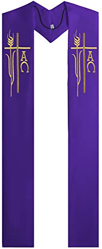 IvyRobes Alpha Omega Overlay Stole Wedding Clergy Stole 90" Long-4 Colors Available - color: Purple