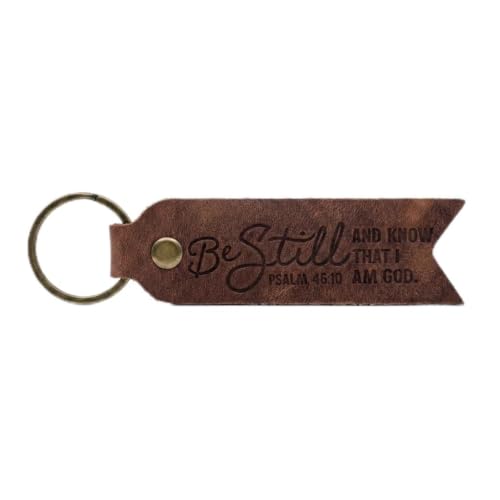 Leather Keychain, Christian Gifts for Men and Women, Full Grain Cowhide Debossed Bible Verse Flat Key Fob - color: Jordan Brown