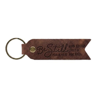 Leather Keychain, Christian Gifts for Men and Women, Full Grain Cowhide Debossed Bible Verse Flat Key Fob - color: Jordan Brown