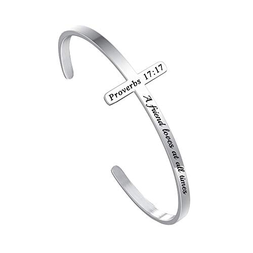 M MOOHAM Silver Cross Bracelet, Christian Gifts for Women - color: A friend loves at all times