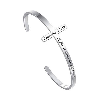 M MOOHAM Silver Cross Bracelet, Christian Gifts for Women - color: A friend loves at all times