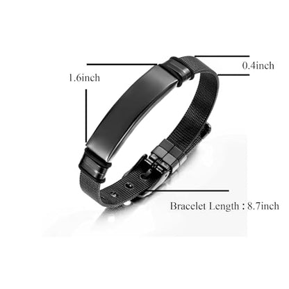 Personalized Cross Bible Verse Bracelets Inspirational Christian Wristbands Catholic Religious Jewelry Gifts for Him/Men Son/Dad/Boyfriend/Husband Adjustable Stainless Steel Bracelet - color: BLACK PERSONLIZED
