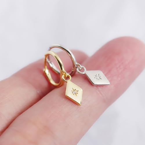 925 Sterling Silver Dangle Earrings Heart Star Cross Drop Earrings Dainty Gold Trendy Cute Earrings for Women - color: Rhombus, gold
