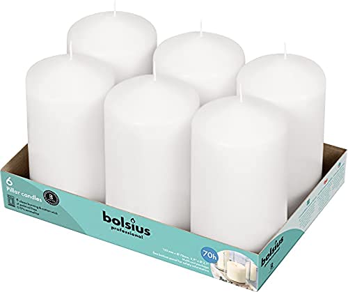 BOLSIUS 12 White Pillar Candles Bulk - 3x6 Inches Candle Set - 70+ Hours Clean Burning - No Palm Oil - 0% Animal Fat - Premium European Quality - Unscented Dripless Party Pillars - size: 3x6 Inches, style: 12 Count