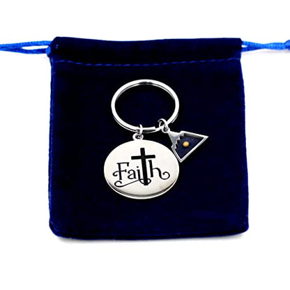 Uloveido Stainless Steel Faith Cross Keychain & Jesus Loves Me Christian Keyring Mustard Seed Charms Religious Jewelry - style: Faith Cross-triangle