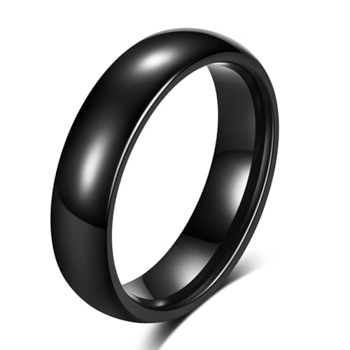 VQYSKO Tungsten Carbide Wedding Cigar Domed Band Ring Men Women 5-14 - color: Black-6mm