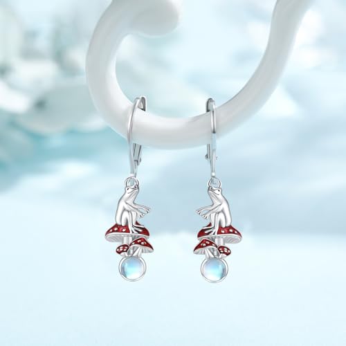 925 Sterling Silver Sunflower/Rose/Plumeria/Hibiscus/Mushroom Cross Earrings for Women Hawaiian Flower/Butterfly Cross Dangle Drop Earrings Jewelry Faith Christian Gift for Her Daughter Wife Girlfriend - style: Mushroom Frog