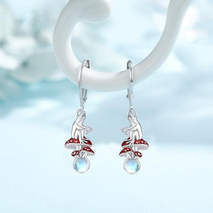 925 Sterling Silver Sunflower/Rose/Plumeria/Hibiscus/Mushroom Cross Earrings for Women Hawaiian Flower/Butterfly Cross Dangle Drop Earrings Jewelry Faith Christian Gift for Her Daughter Wife Girlfriend - style: Mushroom Frog