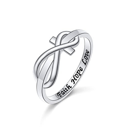 DAOCHONG 925 Sterling Silver CZ Infinity Cross Ring Inspirational Jewelry - color: silver infinity cross