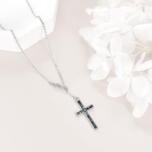 YFN Cross Necklace Sterling Silver Religious Cross Pendant Jewelry Christian Gifts for Women Men - style: D. Abalone Shell