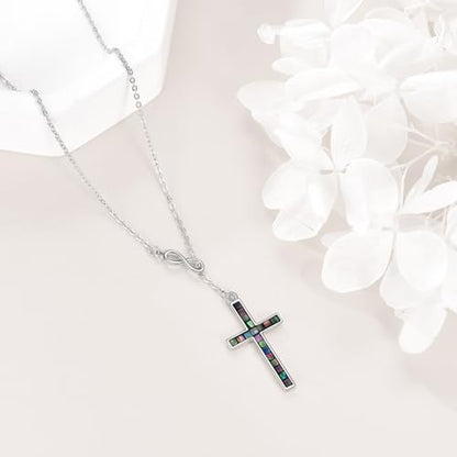 YFN Cross Necklace Sterling Silver Religious Cross Pendant Jewelry Christian Gifts for Women Men - style: D. Abalone Shell