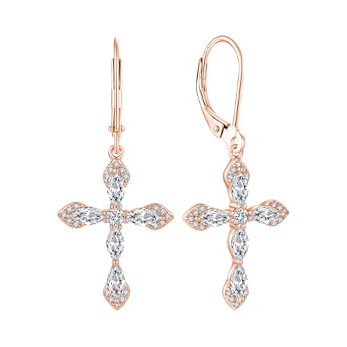 Birthstone Cross Earrings for Women 925 Sterling Silver - color: 04 April - Zirconia - Rose Gold Plated