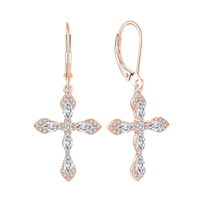 Birthstone Cross Earrings for Women 925 Sterling Silver - color: 04 April - Zirconia - Rose Gold Plated