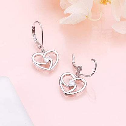 S925 Sterling Silver Heart Dangle Drop Earrings for Women Jewelry Gift - style: Heart CZ