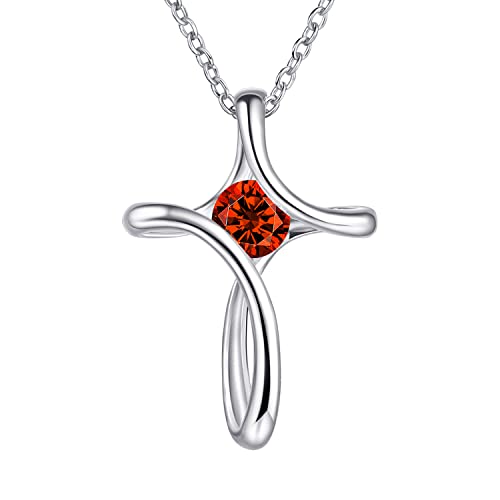 Cross Necklace for Women 925 Sterling Silver Birthstone Necklace for Women - color: 01-Jan-Garnet