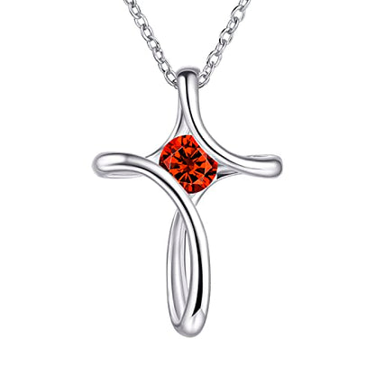 Cross Necklace for Women 925 Sterling Silver Birthstone Necklace for Women - color: 01-Jan-Garnet