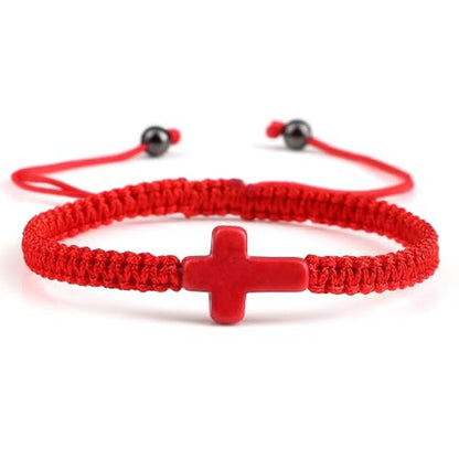 Colorful Cross Braided Handmade Woven Rope Prayer Protection Bracelet Inspirational Religious Christian Protection Bangle for Women Men Couple Friendship Jewelry - color: light blue