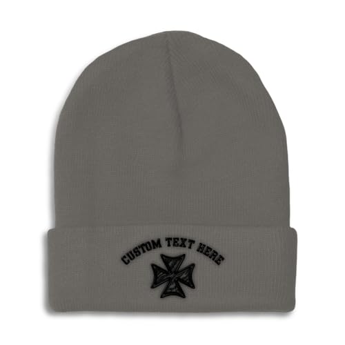 Custom Beanies for Men Iron Cross God Jesus Christ Christian Skull Cap Winter Hats for Women One Size - color: Dark Grey Personalized Text Here