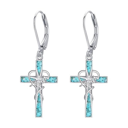 Cross Earrings 925 Sterling Silver Dangle Earring Gifts for Women - style: Cross Faith