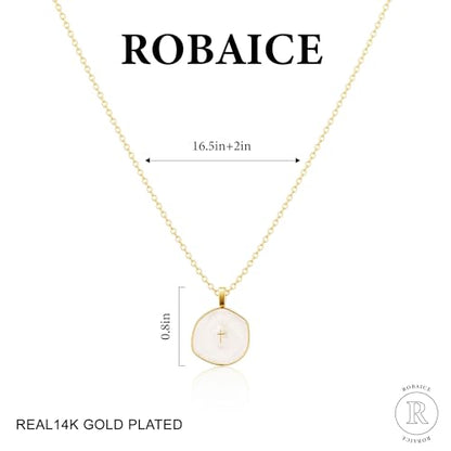 Robaice Cross Necklace for Women, Dainty 14K Gold Plated Cross Necklace - style: disc cross gold