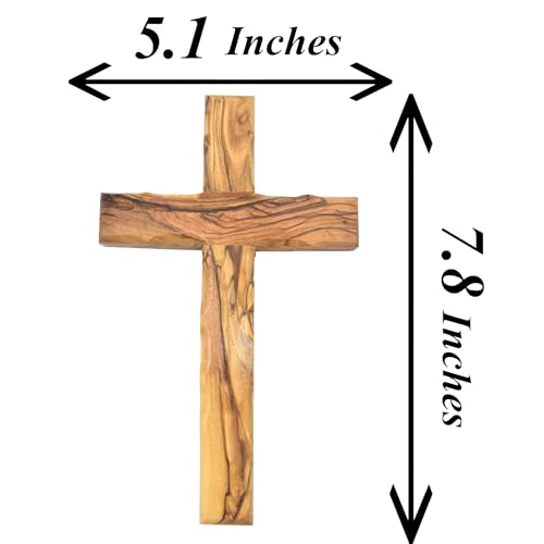 Zuluf Wall Hanging Olive Wood Cross | Hand Carved Cross | Olivewood Christian Wall Cross With Holy Land Certificate | Ideal Gift for Home Decoration, Weddings and Home Office 20cm / 7.8" CRS051 - size: 7.9"L x 4.7"W