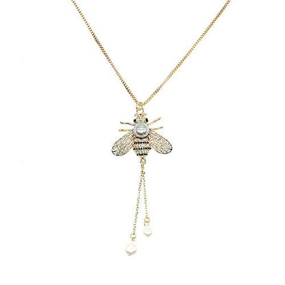Honey Bee Brooches Crystal Insect Themed Bee Brooch Animal Fashion Shell Pearl Brooch Pin Gold Tone - color: Gray pearl necklace
