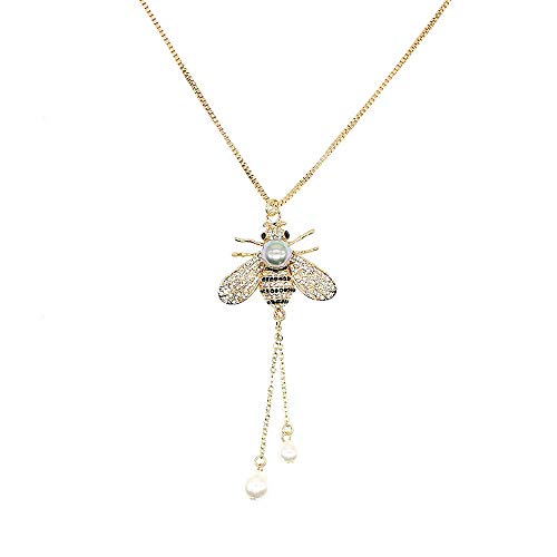 Honey Bee Brooches Crystal Insect Themed Bee Brooch Animal Fashion Shell Pearl Brooch Pin Gold Tone - color: Gray pearl necklace