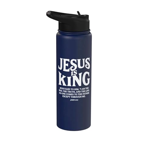 Jesus Is King John 14 6 Faith Bible Verse Stainless Steel Insulated Water Bottle - color: Navy Blue