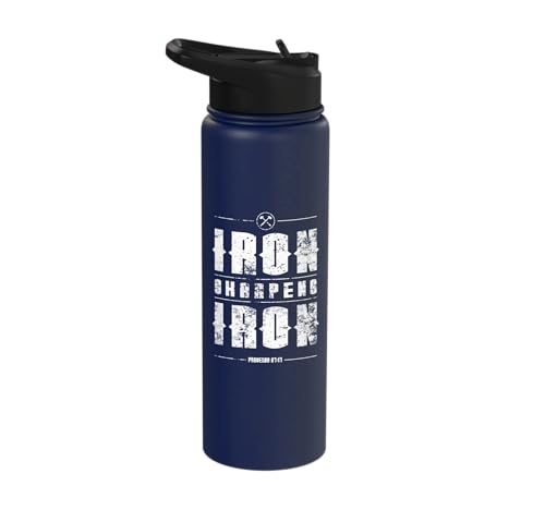 Iron Sharpens Iron Christian Gym Water Bottles Bible Verse Stainless Steel Insulated Water Bottle - color: Navy Blue