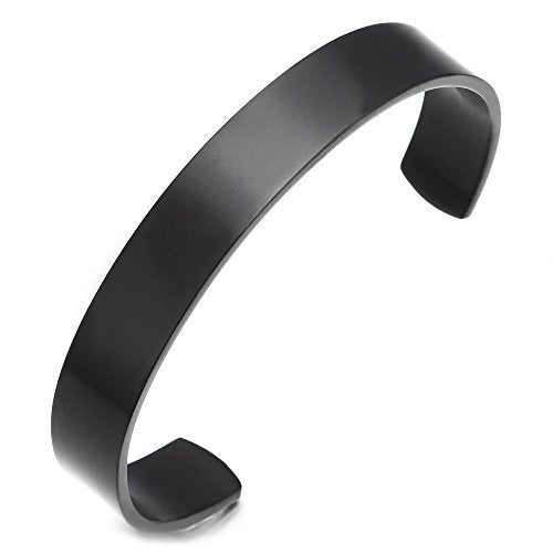 Stainless Steel Adjustable Cuff Bangle Bracelet for Men Women Minimalist - color: B-Metal Color: Black-01