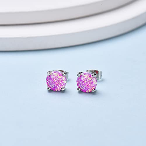 CERSLIMO Multi Colors fire Opal Stud Earrings Birthstone Earrings For Women 8mm - color: 08 Purple