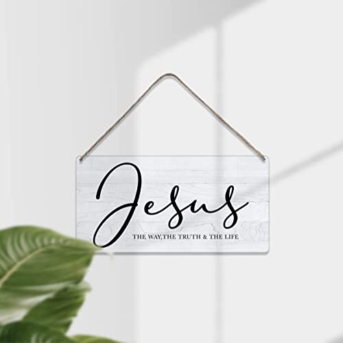 Bible Verse Home Wall Décor Jesus the Way Truth Life Wood Signs Rustic Hanging Wall Plaque Wooden Christian Religious Sign