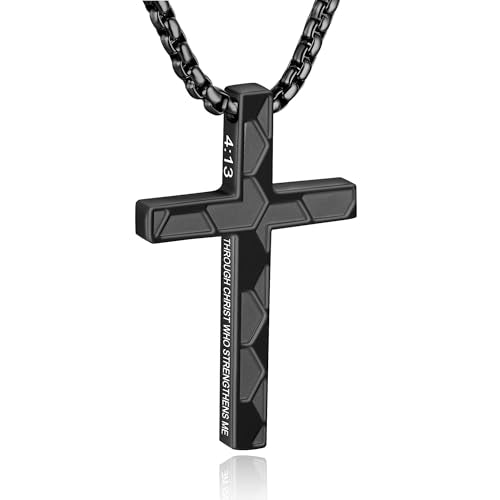 Soccer Cross Necklace for Boys Men - color: Black, style: 4:13 I can do all things
