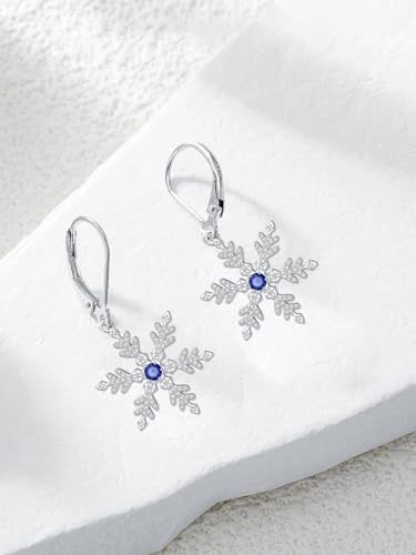 HPQQ Earrings for Women Sterling Silver Dangle Earrings Birthday Christmas Jewelry Gifts for Women Wife Mom - color: White Gold-Snowflake