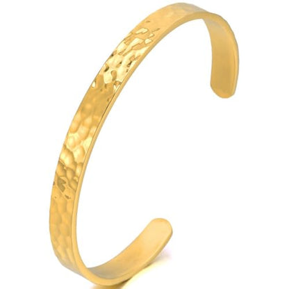 Jude Jewelers 6mm Width Stainless Steel Hammered Surface Classical Plain Open Cuff Bangle Bracelet - color: Gold