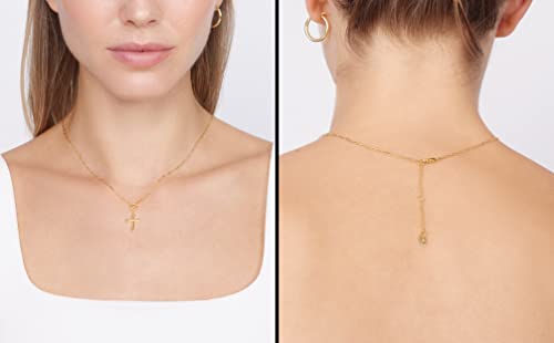 Jewelry Atelier Gold Filled Pendant Necklace Collection - 14K Yellow Gold Filled Pendant Necklace with Solid Clip Chain for Women (Different Sizes and Styles with Extension/Adjustable Chain) - style: Cross 12.5mm Width