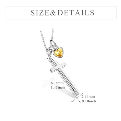 POPLYKE Cross Necklace 925 Sterling Silver Philippians 4:13 I Can Do All The Things Inspirational Necklace Gifts for Women Men 20+2'' - color: silver-11 November