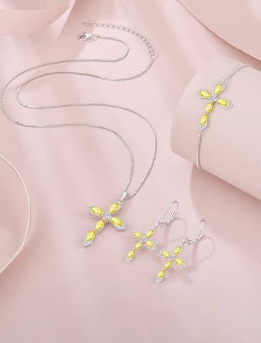 Birthstone Cross Earrings for Women 925 Sterling Silver - color: 11 November - Citrine