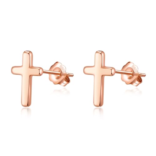 EVER FAITH 925 Sterling Silver Mini Cross Stud Earrings Fashion Minimalist Tiny Jewelry for Women Teen - color: Rose Gold