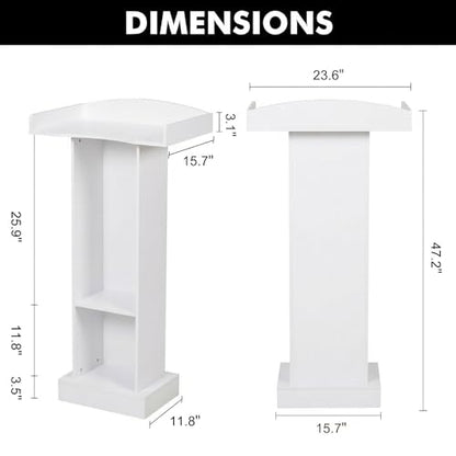 Podium Stand for Lectern Presentation Church Classroom, White Pulpit with Wooden Heavy Base, Podium for Lecture, Wedding Speech - color: White-elegant