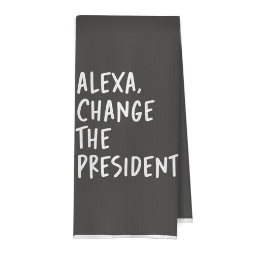 Funny Political Kitchen Towels - Change the President Decorative Waffle Weave Dish Towels, Funny Kitchen Bathroom Decor, House Warming Gifts, Changing Towel, 16×24 Inches- Gray - color: Gray