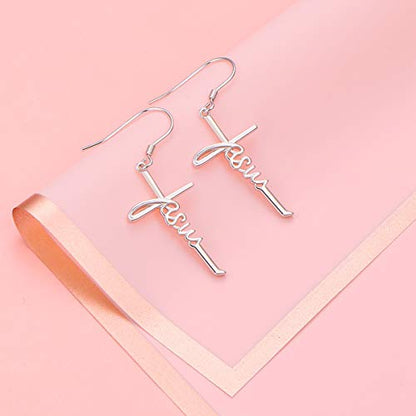 925 Sterling Silver Infinity Love of God Simple Dainty Faith Cross Dangle Earrings Religious Gift for Women - color: Jesus 2