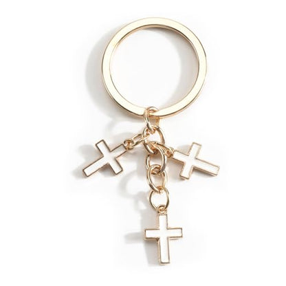 Christian Cross Keychain Inspirational Keychains with Cross Pendant Bible Verse Keycharm Motivational Gift for Women - color: White