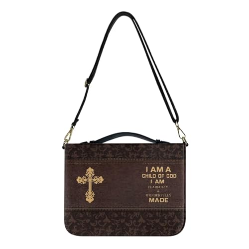 Bible Cover for Women Men Waterproof Crossbody Bag with Handle Tote Bag for Pens, Highlighters M-2XL - color: I Am a Child of God Cross, size: XL(10.2”L x 7”W x 1.9" H)