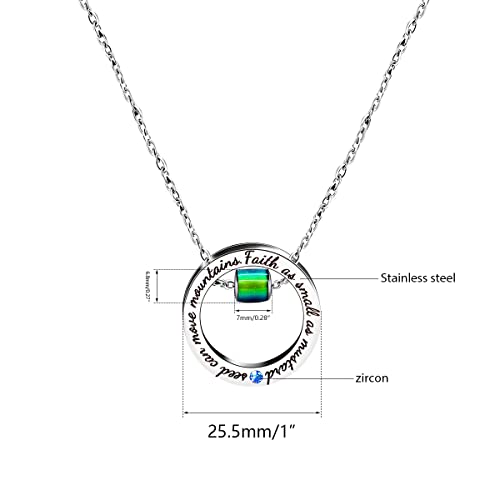 Uloveido Christian Circle Round Ring Necklace Engraved Faith As Small As A Mustard Seed Can Move Mountains Y958 - style: Blue CZ-bead