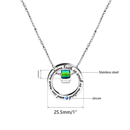 Uloveido Christian Circle Round Ring Necklace Engraved Faith As Small As A Mustard Seed Can Move Mountains Y958 - style: Blue CZ-bead