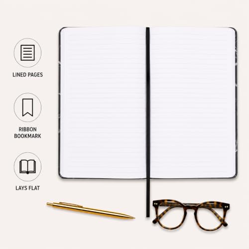 WORLD TRAVELER Large Lined Journal Notebook 256 Ruled White & Ivory Pages - color: Black Marble
