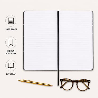 WORLD TRAVELER Large Lined Journal Notebook 256 Ruled White & Ivory Pages - color: Black Marble