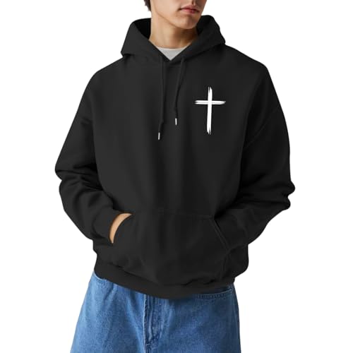 KEEVICI Christian Graphic Hoodies For Teen Jesus Hoodie Faith God Sweatshirt Bible Verse Pullover Religious Tops - color: Black, size: Large