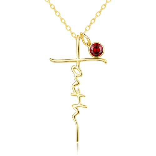Faith Necklace White/Rose/Gold Birthday Gifts for Wife Her - color: 14K Gold-01-January